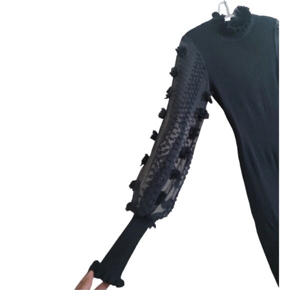 Almost Famous Women's Black Petal Mesh LongSleeve Midi Dress Sz Small - Picture 5 of 9